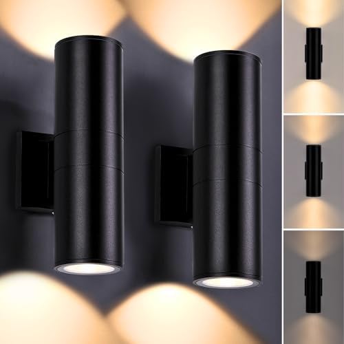 DAKAFUL Dimmable Wall Lights Outdoor 2 Packs, Integrated LED Cylinder Up Down 12W 2700K Modern Aluminum Light, Waterproof Exterior Light for Porch Patio Door by DAKAFUL