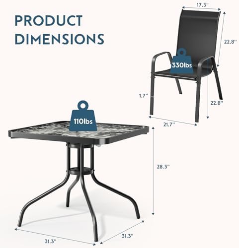 Arlopu 5 Pieces Outdoor Patio Dining Set, Glass Table and Textilene Chair - Image 2