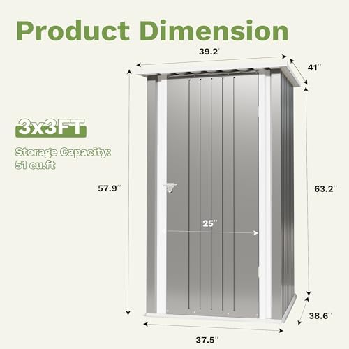 Devoko 3x3 FT Outdoor Storage Shed, Small Garden Tool Shed with Single Lockable Door, Metal Tool Storage Shed with Sloping Roof, Outside Shed for Backyard Patio Lawn, Gray - Image 5
