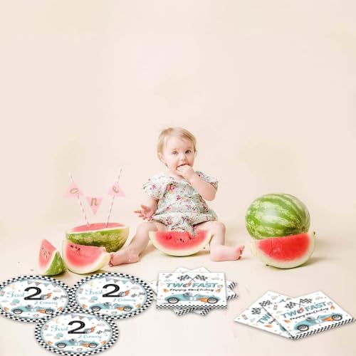 Egami 40pcs Two Fast Party Supplies,include 20 Dessert plate and 20 Napkin,Race Car Party Plate Napkin Set,Used for Two Fast Party Decoration - Image 5