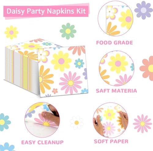 96PCS Boho Pastel Party Paper Plates and Napkins for Groovy Daisy Retro Boho Party Dessert Cake Plates Disposable Tableware Supplies for Baby Shower Birthday Wedding Seasonal Holiday Decorations - Image 4