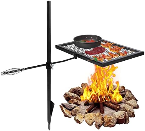 REDCAMP Swivel Campfire Grill Heavy Duty Steel Grate, Over Fire Camp Grill with Carrying Bag for Outdoor Open Flame Cooking by REDCAMP