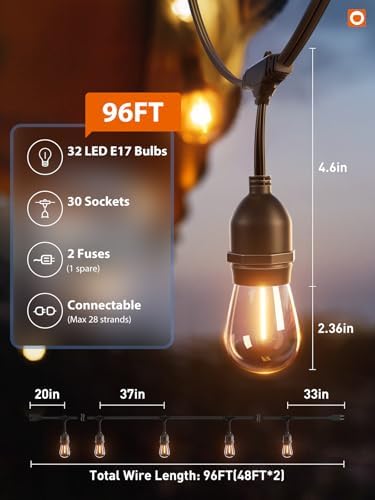 addlon LED Outdoor String Lights 96FT(48*2) Edison Vintage Weatherproof ETL - Image 6
