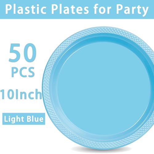 WELLIFE 10 Inch Light Blue Plastic Plates 50 Count - Image 7