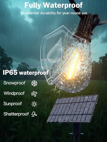 50FT Solar String Lights Outdoor, Dimmable Patio Lights Solar Powered with Remote & USB Port 18+1 LED Shatterproof Bulbs 3 Light Modes, Waterproof Solar Light for Camping Backyard Garden - Image 5