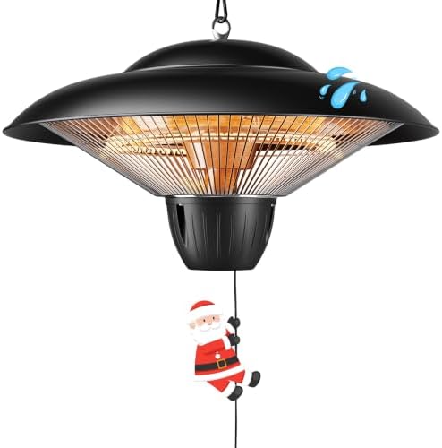 Danluke Outdoor Electric Patio Heater, 1500W Infrared Hanging Heater, Ceiling Mounted Carbon Fiber Heater for Patio, Porch, Garage and Balcony, Black by Danluke