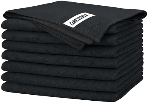 FIXSMITH Black Microfiber Cleaning Cloth -Pack of 8, Highly Absorbent Cleaning Rags, 16"X12" All Purpose Cleaning Towels for Housekeeping, Kitchen, Car, Lint Free and Reusable Microfiber Towels by FIXSMITH