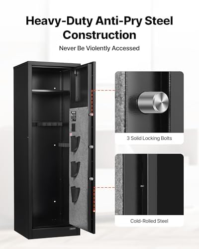VEVOR 8-10 Gun Safe, Long Gun Cabinet for Rifles and Pistols, Quick Access Rifle Safe with 3 Pistol Pockets and Adjustable Racks, Digital Cabinet with Fingerprint and Password Lock(Assembly Required) - Image 5