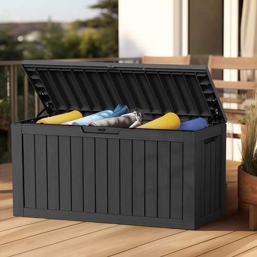 80 Gallon Outdoor Deck Box, Lockable Waterproof Outdoor Storage Boxes For Garden Tools,Indoor Cushions,Accessories Outside Storage Resin Weatherproof Container(Black) - Image 3