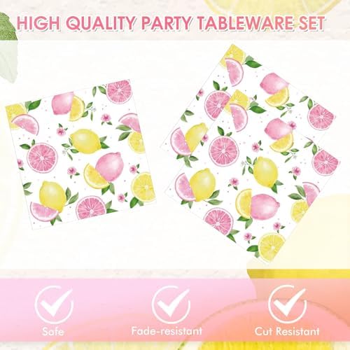 40PCS Lemonade Party Decorations Tableware Set For Girls Pink Lemon Paper Plates and Napkins, Pink Lemon Fruit Themed Birthday Baby Shower Bridal Shower Party, Serves 20 - Image 4