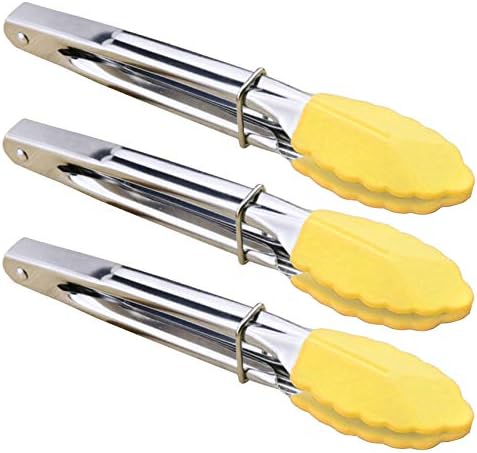 HINMAY 7-Inch Mini Tongs with Silicone Tips, Set of 3 (Yellow) by HINMAY