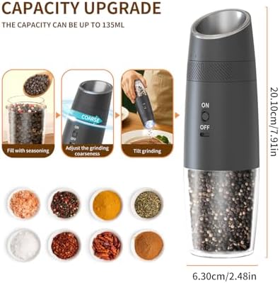 CIRCLE JOY Gravity Electric Salt and Pepper Grinder Set Rechargeable Automatic Pepper and Salt Shakers with LED Light, External Adjustable Coarseness, One-Hand Operation for Salt & Spices - Image 2