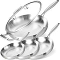 8-10-12-14'' Frying Pan Set with A Lid | Tri-Ply Stainless Steel Skillet by LolyKitch