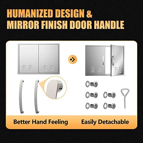 Outdoor Kitchen Double Doors 42''W X 21''H with Vents Stainless Steel BBQ Access Door, Flush Mount for Outdoor Kitchen and BBQ Island - Image 4