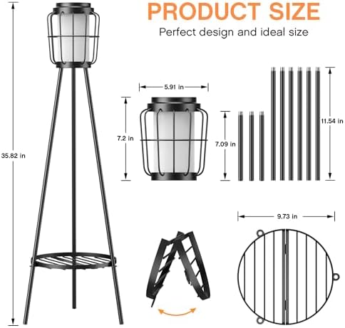 MXwcy 2 Pack Solar Lights Outdoor with Plant Stand, Waterproof Solar Floor Lamp & Tall Metal Planter Holder for Outside, Decorative Tripod Pathway Lantern for Patio, Garden, Porch, Yard Decor - Image 3