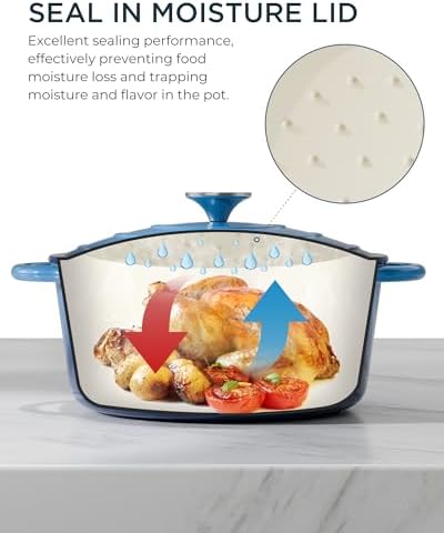 Enameled Cast Iron Dutch Oven, 4.5QT Pot with Lid, Navy Blue - Image 3