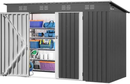 DWVO 9x4ft Large Outdoor Storage Shed with Lockable Doors & Air Vent by DWVO
