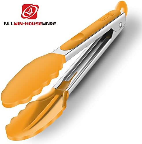 2 Pack Silicone Kitchen Tongs, 9 & 12 Inch, Stainless Steel, Orange - Image 5