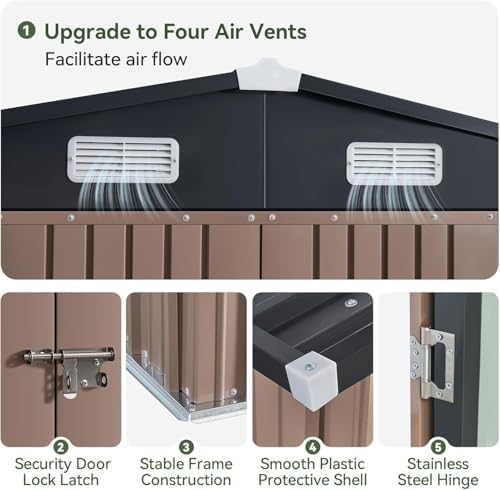 Aoxun 10 x 8FT Outdoor Storage Shed with Double Hinged Door, Brown - Image 3