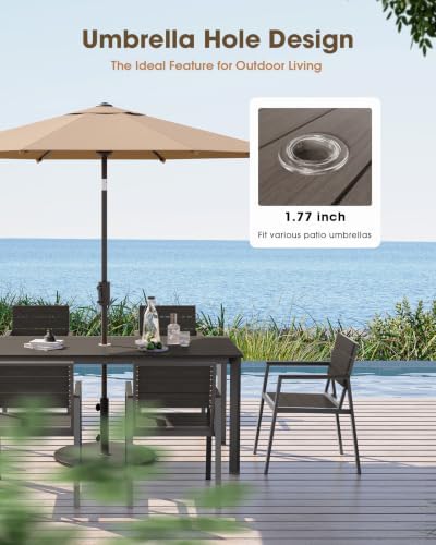 Outdoor Dining Set for 4, Aluminum Patio HDPS Outdooor Table and Chairs Set with Umbrella Hole, All Weather Patio Furniture Set, 5 Peice Patio Dining Table Set (Charcoal) - Image 2