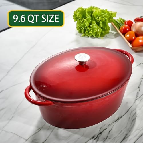 Vivicreate 9.6 QT enamel cast iron dutch oven, red gradient color,cast iron pot (9.6 QT) - Image 4