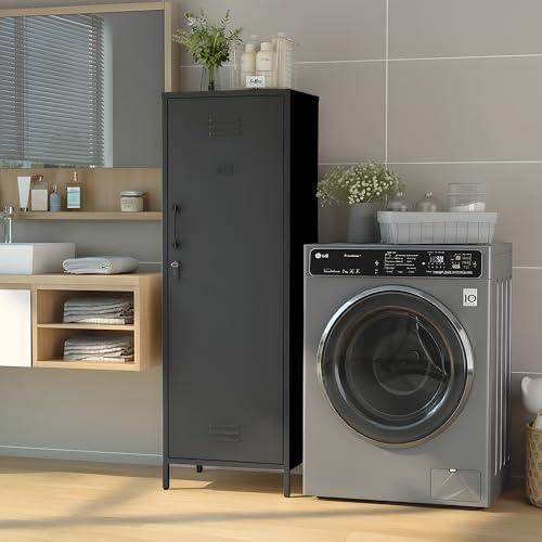 Metal Storage Cabinet Kitchen Pantry Cabinet for Bathroom Locking Storage Cabinet with Door and Removable Shelves (Black) - Image 5