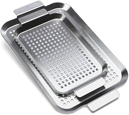 Grill Pan Set of 2, BBQ Grill Topper for Outdoor Grill, Stainless Steel Grilling Baskets with Holes and Handles, Perforated Food Tray Barbecue Accessories for Vegetable, Fish, Meat, Seafood - Image 7