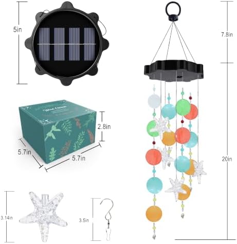 Toodour Boho Wind Chimes for Outside, Birthday Gifts for Women Mom Grandma, Waterproof 21 LED Solar Powered Shell Sea Star Hanging Lights for Patio Garden Yard Porch Outdoor Decor - Multicolor - Image 6