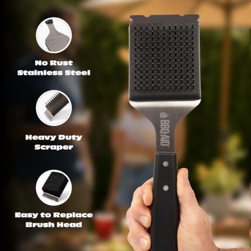 Grill Brush for Outdoor BBQ Grill Cleaning Scraper, Replaceable Head, Black - Image 2