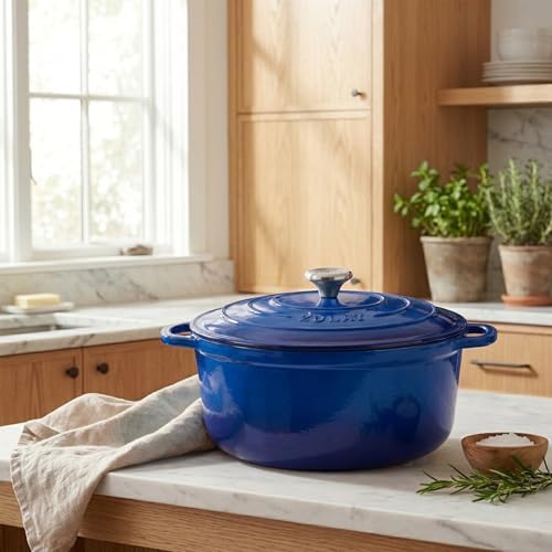 Zulay Kitchen 7.7 Quart Enameled Cast Iron Dutch Oven Pot with Lid – Premium Durability & Oven Safe up to 500°F – Heavy Duty Cookware Perfect for Bread Baking, Stews, Braising & Roasting – Blue - Image 2