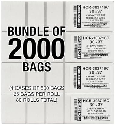 Aluf Plastics 30 Gallon16 Micron (eq) Clear Trash Bags 30" x 37" 2000 Count - Image 2