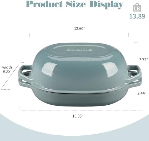 EDGING CASTING Enameled Cast Iron Oval Dutch Oven Pot with Lid, Dutch Oven for Sourdough Bread Baking, Bread Oven, Bread Dutch Oven, Oval Bread Pan, 7qt, Seasalt - Image 2