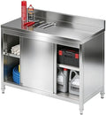 47" Stainless Steel Kitchen Worktable with Cabinet, 440 LBS Heavy Duty Commercial Prep Table with Sliding Doors & Adjustable Feet, Backsplash, for Restaurant, Home, Garage, Outdoor BBQ by Unknown