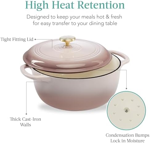 Best Choice Products 7.5 Quart Enamel Cast-Iron Round Dutch Oven, Family Style Heavy-Duty Pre-Seasoned Cookware for Home, Kitchen, Dining Room, Oven Safe w/Lid, Dual Handles - Mushroom Beige - Image 5