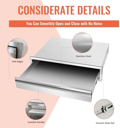 Outdoor Kitchen Drawers Stainless Steel Single BBQ Drawers Built-in Drawer 24" W x 6.5" H x 23" D for Outdoor Kitchen Island Patio Grill Station - Image 4