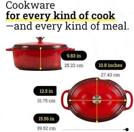 Lodge Enameled Cast Iron Oval Dutch Oven with Lid, 7 Quart, Red - Image 6