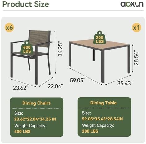 7-Piece Patio Table and Chairs Set for 6, All Weather Patio Dining Sets - Image 4