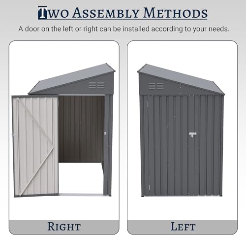 YOPTO 4x7 FT Outdoor Storage Shed Lean to Shed,Metal Shed W/Lockable Door & Air Vent,All Weather Waterproof Garden Tool House W/Reversible Installation,for Backyard,Patio,Lawn,Dark Gray - Image 7