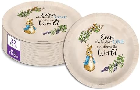Birthday Galore Peter Rabbit Boy's Baby Shower - 32 Piece Disposable Party Supplies - Spring Baby Shower Decorations - Round Party Plates - Large 9" Paper Plates In Bulk by BirthdayGalore