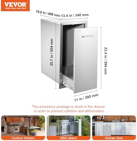 VEVOR Outdoor Kitchen Drawers 13.4"W x 25.7"H x 19.6"D Stainless Steel - Image 3
