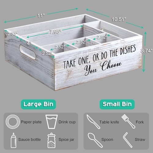ALELION Rustic White Plate and Utensil Caddy, 6-Compartment Paper Plate and Cutlery Holder with Handles, Kitchen and Party Organizer for BBQs, Picnics, and Gatherings - Image 7