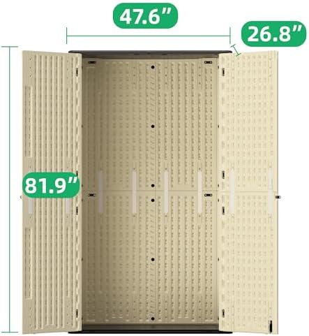 Allpop Tall Outdoor Storage Shed, 61 Cu.Ft Vertical Resin Storage Cabinet with Floor for Trash Cans, Patio & Garden, Khaki - Image 7