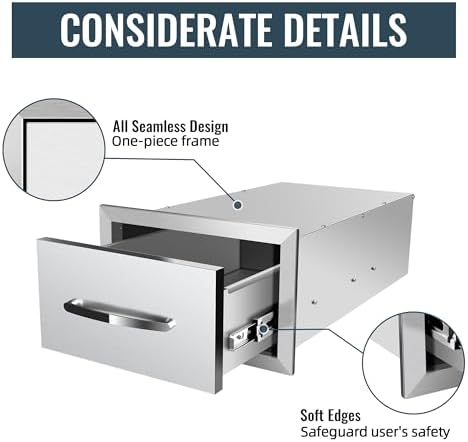 Outdoor Kitchen Drawers Stainless Steel, BBQ Drawer Inserts for Built-in Patio Grill Station, 14''W x 8.5''H x 23''D - Image 6