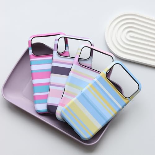 for iPhone 18 Pro Max Case, Magnetic Matte Frosted Dual-Layer Striped Phone Case for Women, Retro Aesthetic Cover Compatible with MagSafe Accessories - Sea Salt Lemon - Image 4