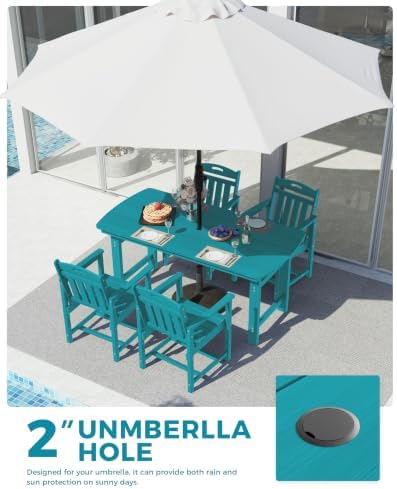 Ciokea HDPE Outdoor Dining Set of 4, Patio Table and Chairs Sets, Lake Blue - Image 4