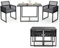 Tangkula 3 Pieces Outdoor Dining Set, Patio PE Rattan Furniture Set with Folding Backrest, Cozy Seat Cushions, Tempered Glass Tabletop, Space-Saving Rattan Chair Table Set for Backyard, Poolside by TANGKULA