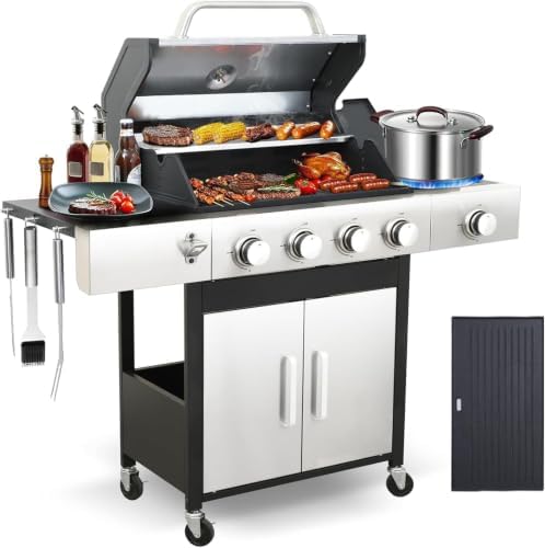 4-Burner Propane Gas Grill and Griddle Combo with Side Burner by Unknown
