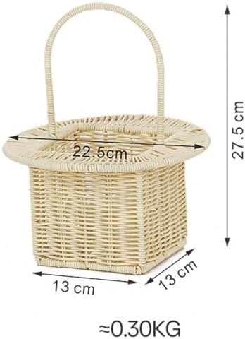 Storage Basket Organizer for Dining Table with Handle Multifunctional Picnic Basket, Beige Round - Image 6