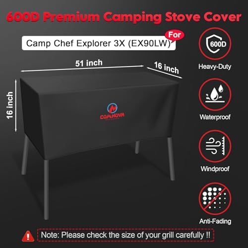 Comnova Stove Cover for Camp Chef Explorer 3X - 600D Outdoor Camping Stove Cover Waterproof & Heavy Duty, 3-Burner Grill Covers for Camp Chef Explorer 3X (EX90LW) and More - 51 x 16 x 16 Inch - Image 2