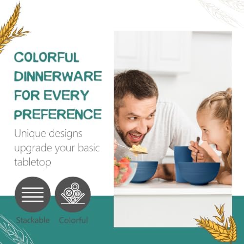 Teivio 32-Piece Plates and Bowls Sets for 8, Autumn Blue Dinnerware Sets - Image 6